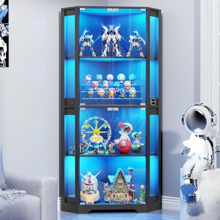 Collectible Collection - コレクション用のガラス扉付き照明付きコーナーディスプレイキャビネット