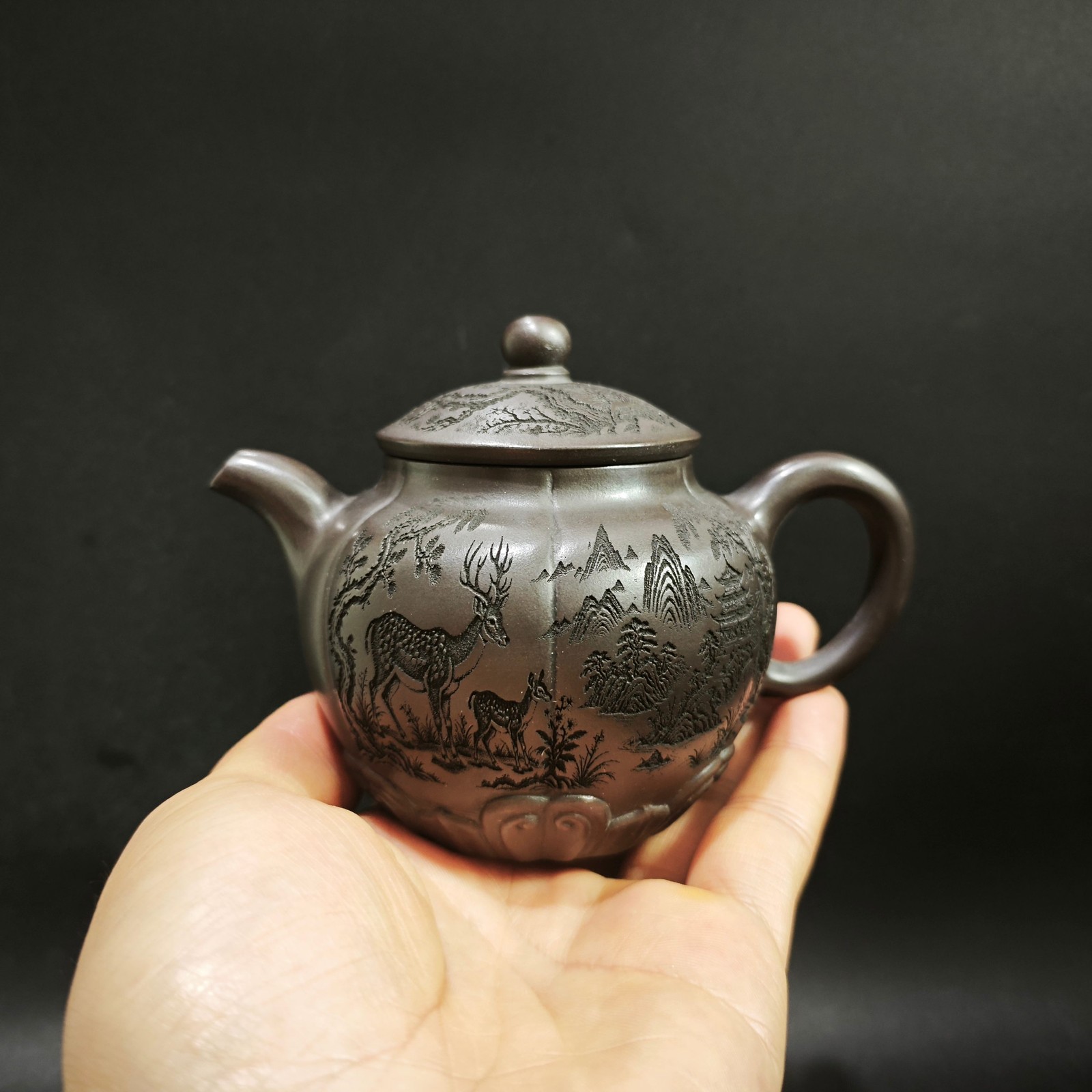 Vintage Collectible Pottery - 1972年製の宜興紫砂茶壺、280cc、アンティークコレクターズアイテム、紫砂陶器