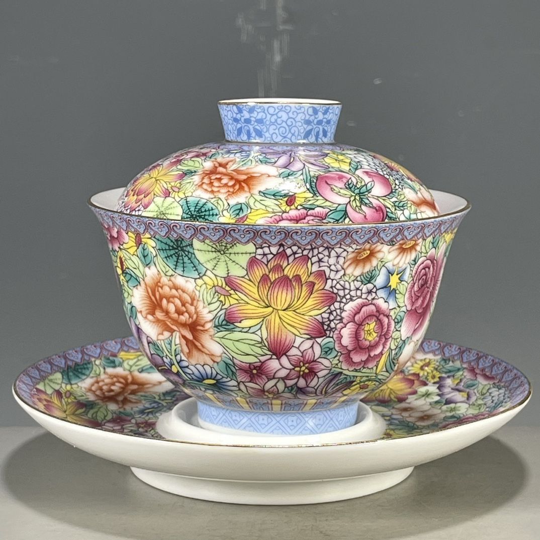 中国のヴィンテージ古窯ファランカイ3ピース茶器ガイワン手描き - Vintage Collectible Pottery のレビューと価格