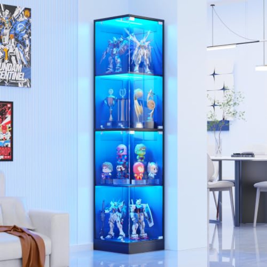 ガラス扉付きコーナーディスプレイキャビネット、ホワイトMDF - Collectible Collection のレビューと価格