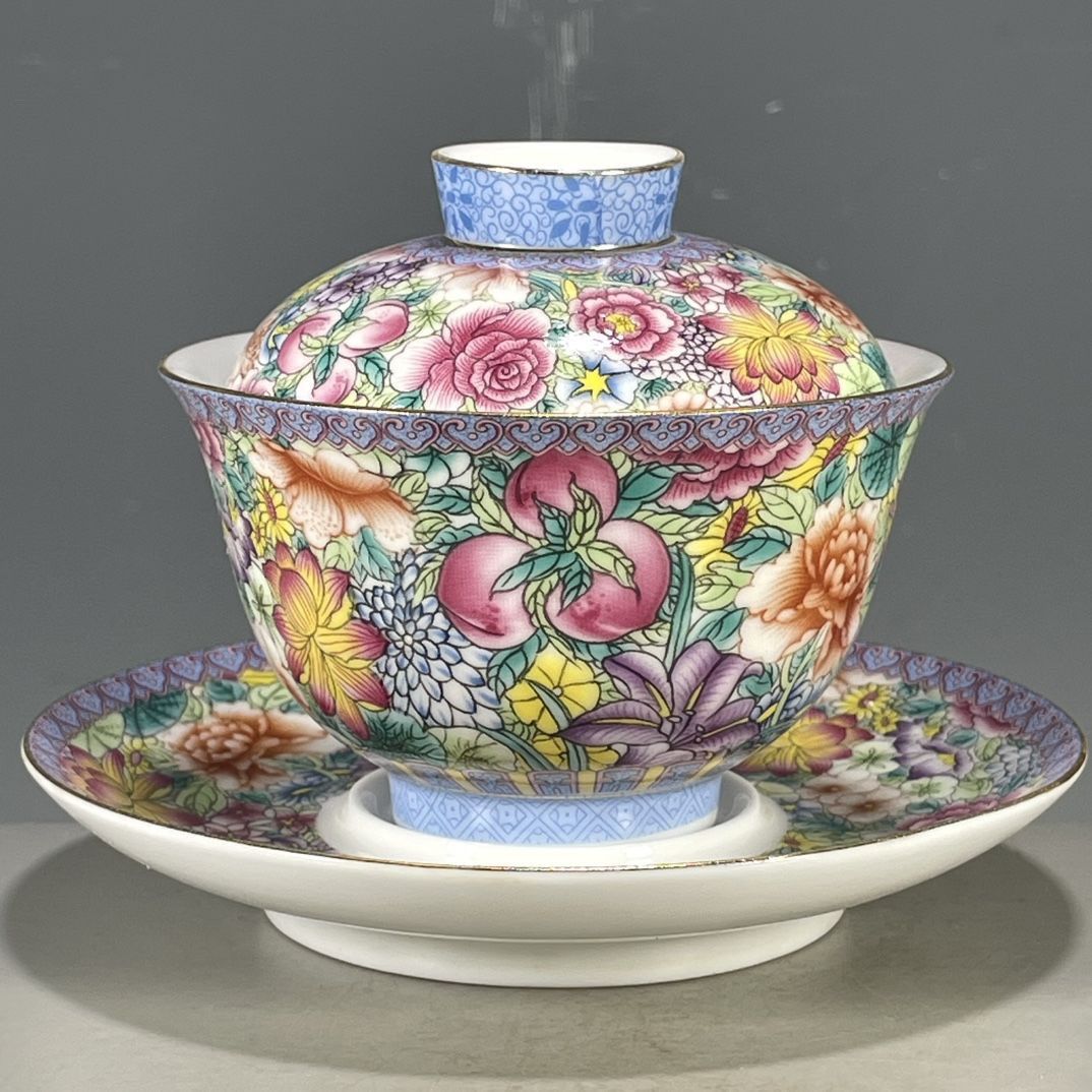 中国のヴィンテージ古窯ファランカイ3ピースガイワン手描き花柄 - Vintage Collectible Pottery のレビューと価格