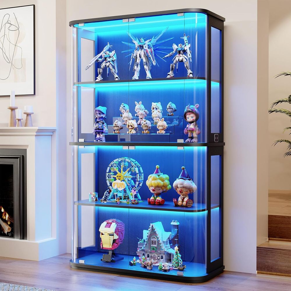 大型の丸みを帯びたガラス扉付きディスプレイキャビネット、3色 - Collectible Collection のレビューと価格