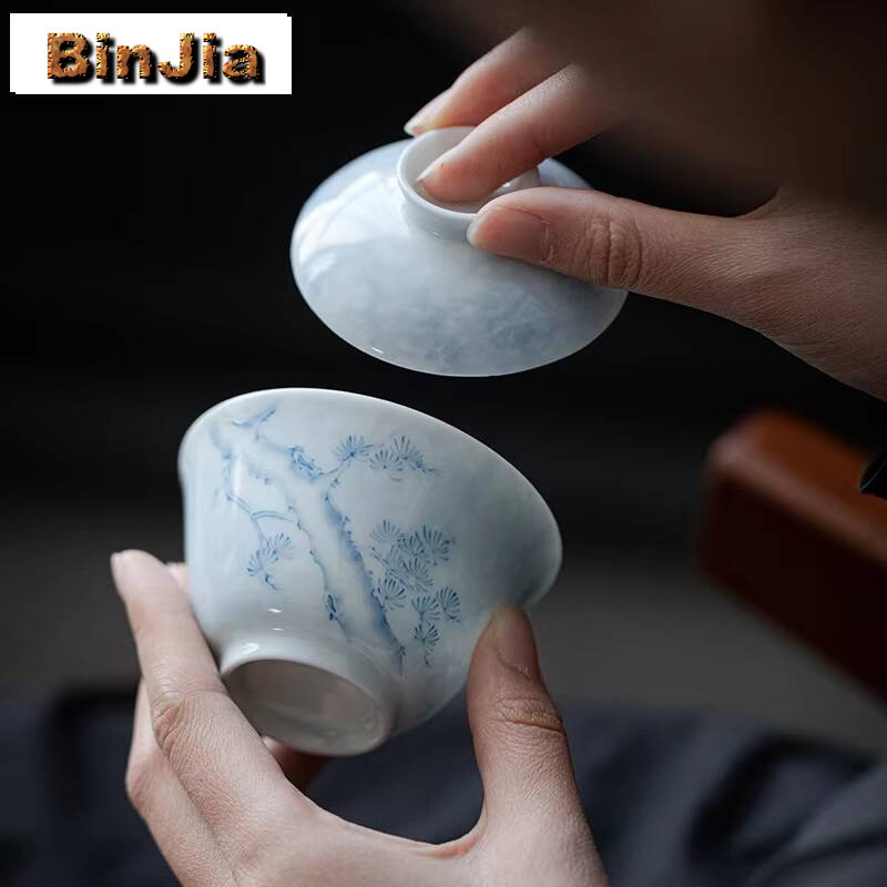 100ml 手描き松模様蓋付きボウル 家庭用白磁蓋碗 ブティ - Vintage Collectible Items のレビューと価格